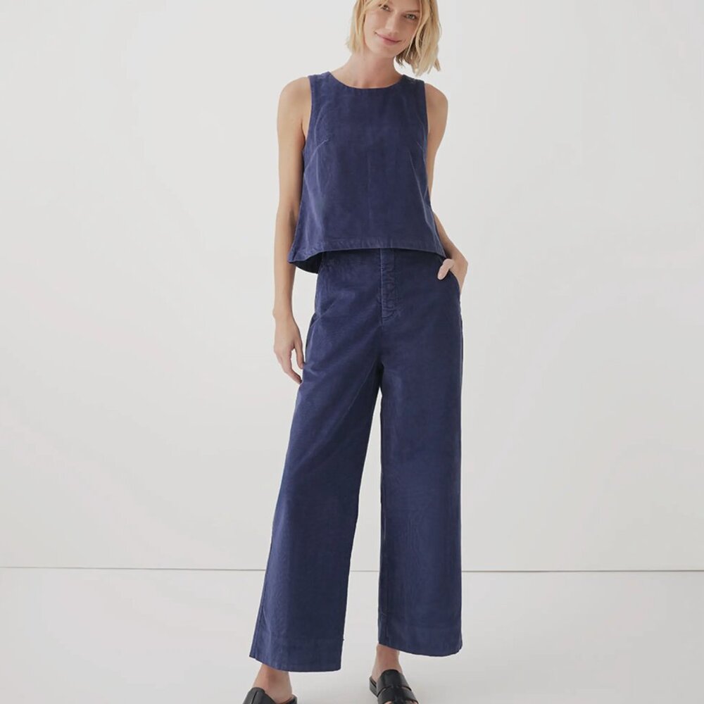 NWT Pact Women's Modern Corduroy Wide Leg Pant Medium, Ink Blue
